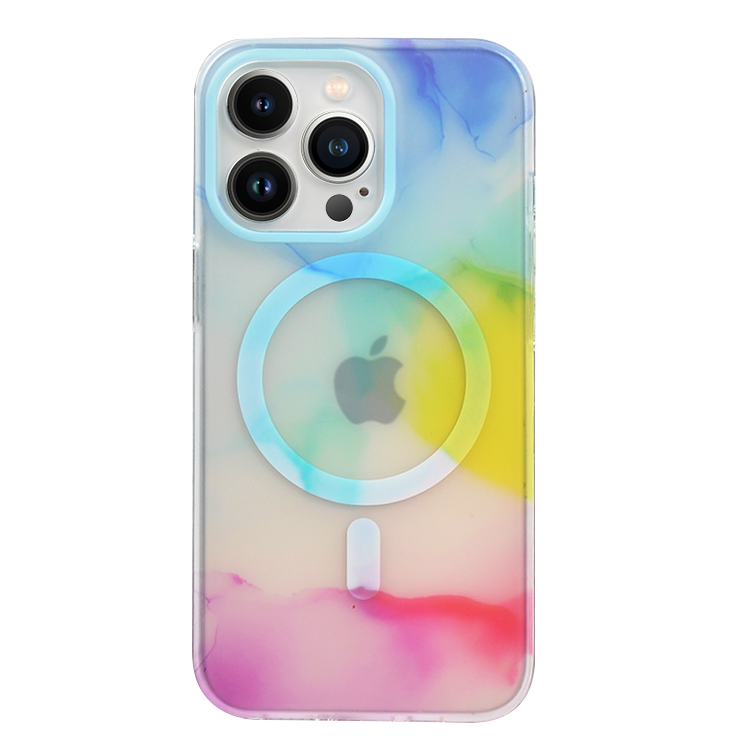 For Magsafe Wireless Charging Colorful Watercolor Frosted Phone Case For iPhone 14 13 12 Pro Max Shockproof Hard PC Back Cover