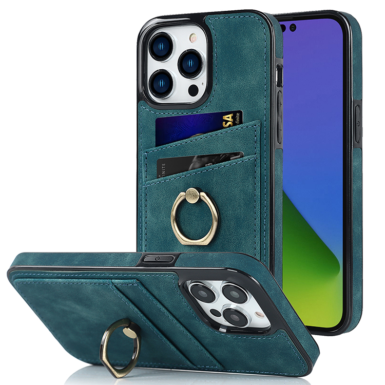 14 Pro Max Ring Holder Coque Wallet Luxury Texture Back Cover Shockproof Leather Phone Case For Apple iPhone 14 Plus 13 12 Pro