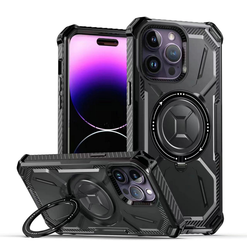360 Degree Full Protective Case with Rotating Kickstand Wireless Charging Mobile Phone Shockproof Case for iPhone 14 Pro Max