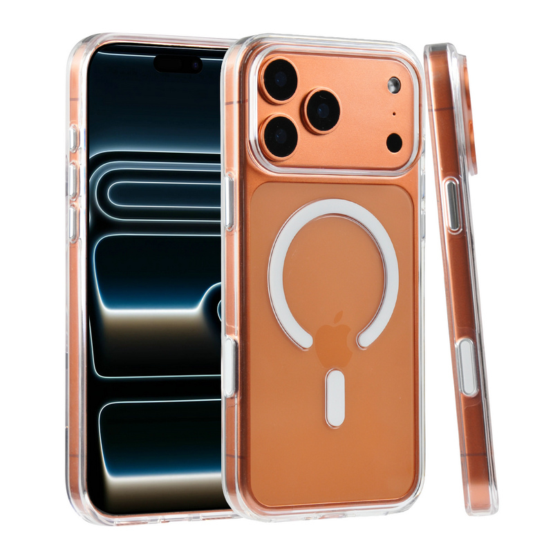 Custom Logo Touch Button Design PC+TPU Shockproof Magnetic UV Coated High Transparency Yellow Resistant Phone Case for 17 Pro